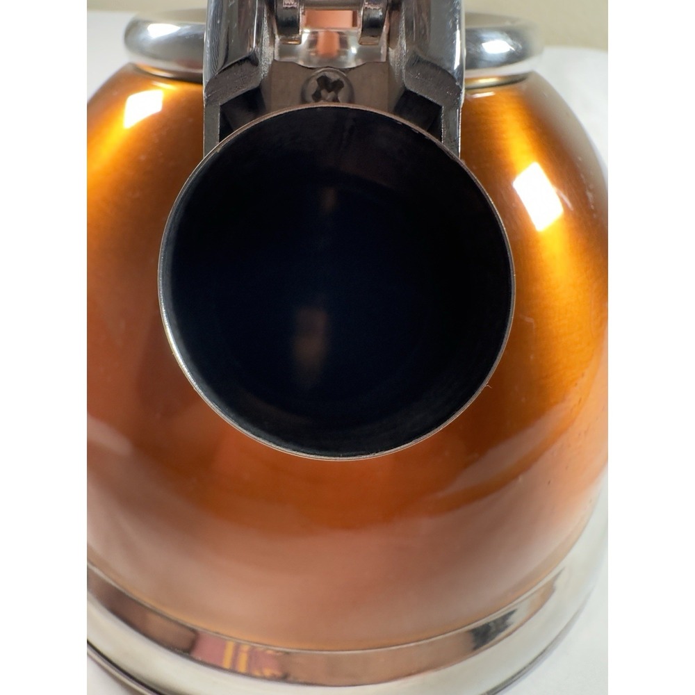 Lenox Whistling Tea Kettle 2 5 Qt Stainless Steel Gold Rubber Handle - Picture 11 of 11